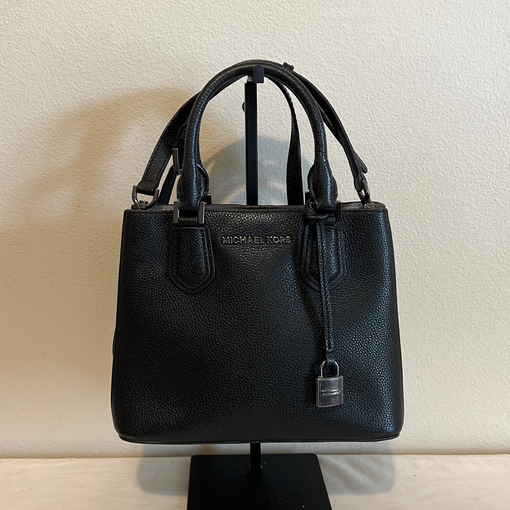 Michael Kores Black Leather Small Satchel Crossbody Bag